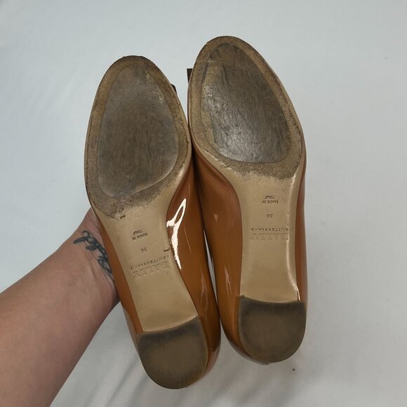 Bally Heline Patent Calf Leather Low Heels w/ metal Logo Plaque Brown 36 US 5.5 - Picture 7 of 16